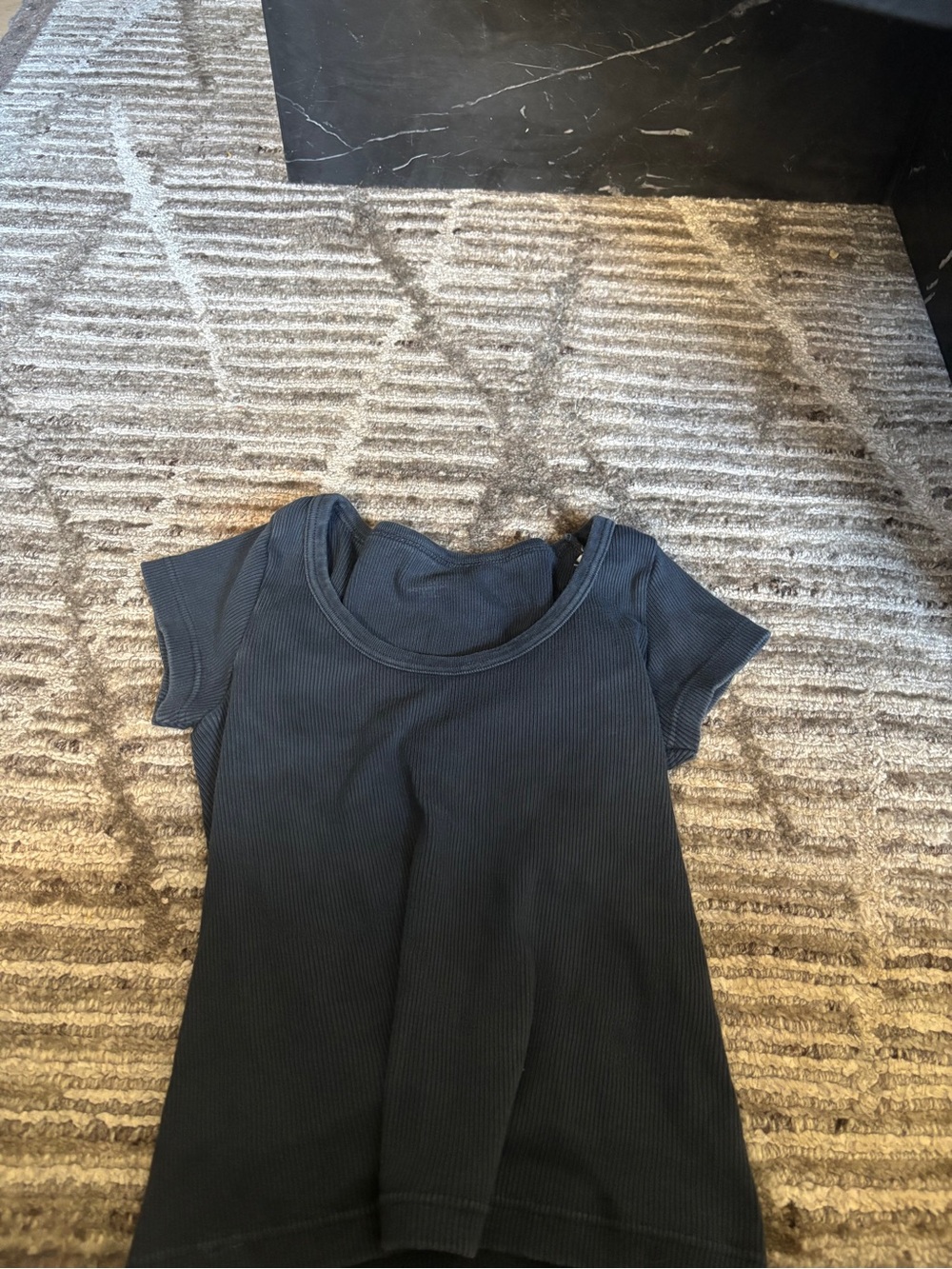 Brandy Melville Black Ribbed Short Sleeve Tee